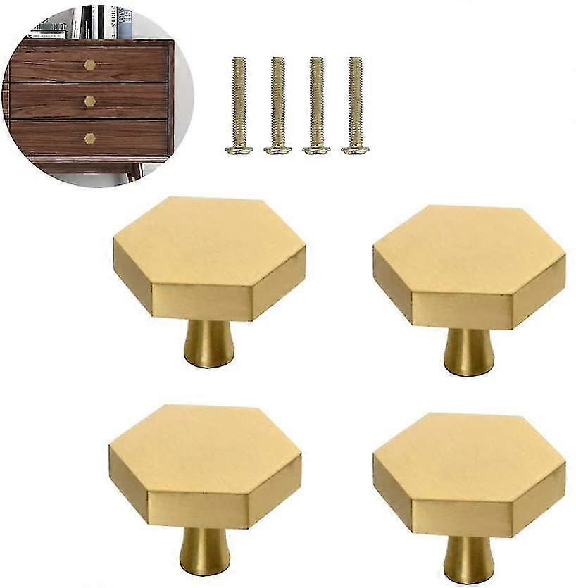 4pcs Solid Brass Hexagon Knobs, Single Hole Small Knobs Handle, Home Decorating Kitchen Furniture Hardware Handles, For Cupboard, Desk, Drawer, Dresse