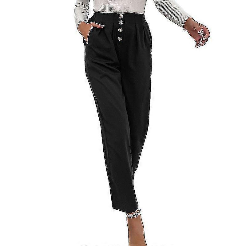 بنطلون نسائي لون خالص أسود نمط ركاب قصير بوت نسائي بنطلون - yvan