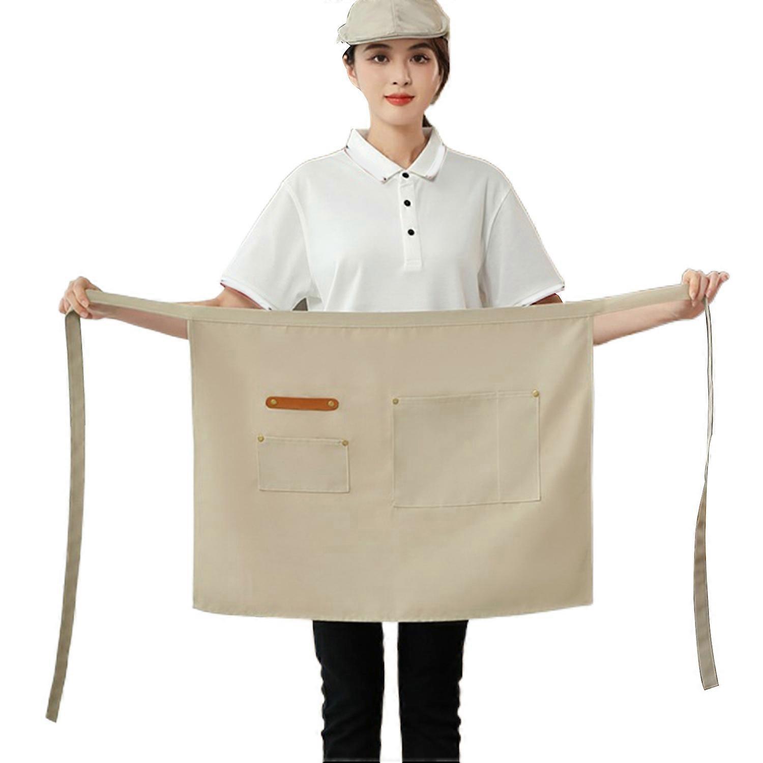 Half Apron with Pockets Waterproof Cloth Apron for Server Chef Stain-Resistant Solid Color Kitchen
