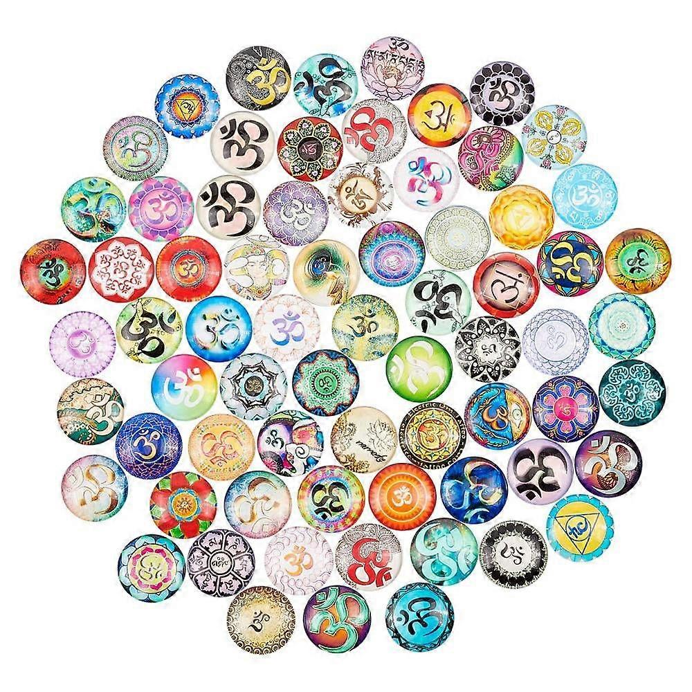 Glass Cabochons with Self-Adhesive for DIY Jewelry Making Half Round with Mixed Patterns Chakra Theme 25x6mm