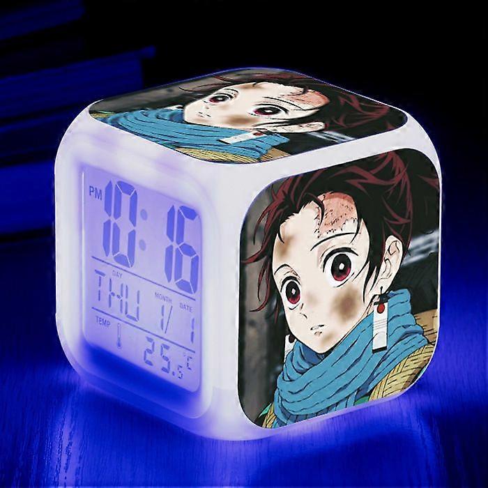 Anime Ghost Slayer Colorful Alarm Clock LED Square Clock Digital Alarm Clock with Time, Temperature, Alarm, Date