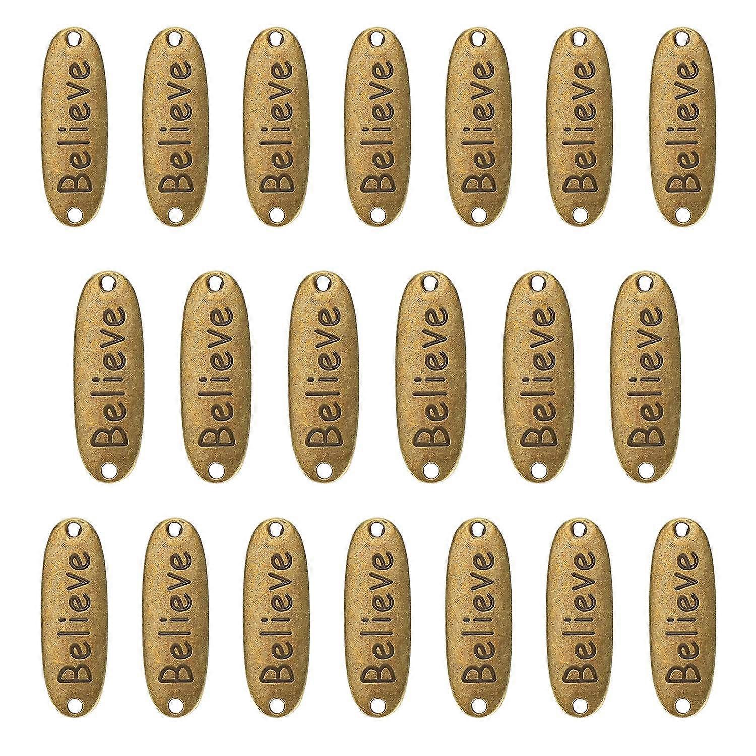 20Pcs Alloy Pendant Bronze Retro Dual Hole Letter Pattern Decorative Tag Jewelry Supplies