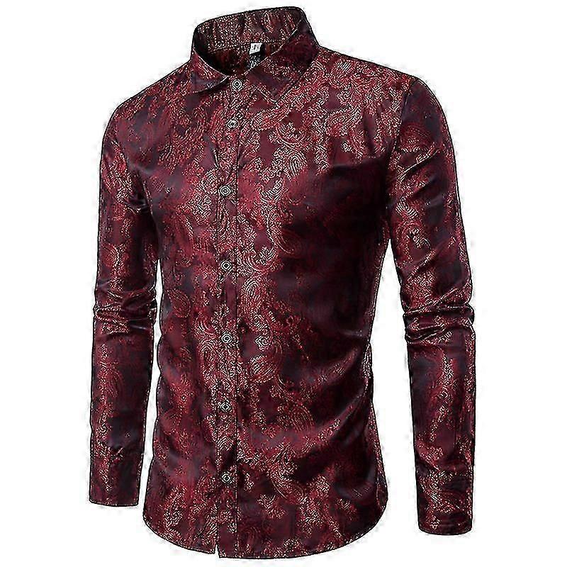 Herren Cashewblume Stickmuster Revers Langarm Hemd