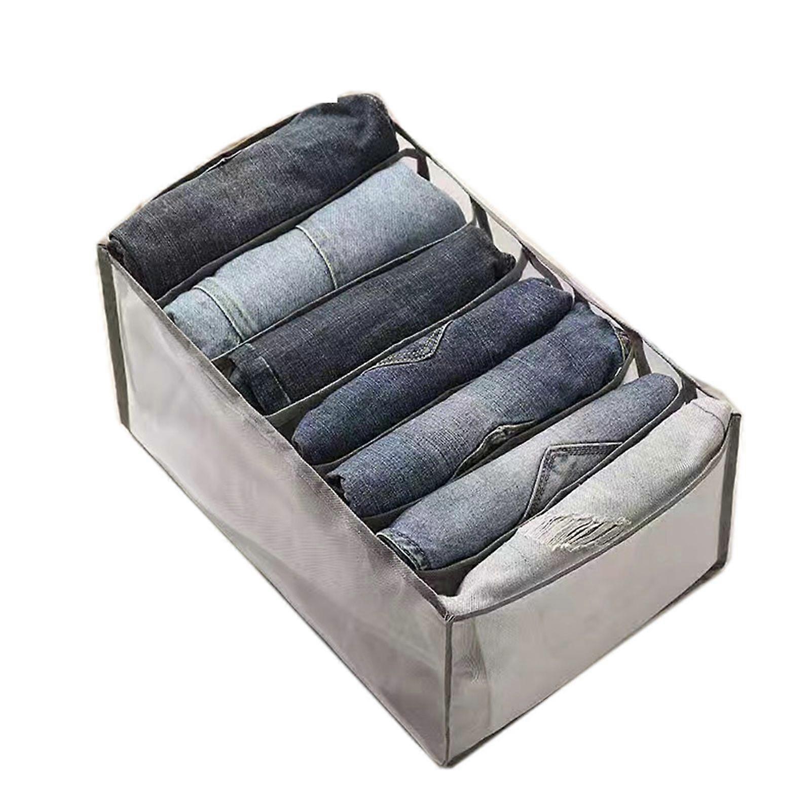 Portable Mesh Storage Box Multi Purpose Foldable Drawer Divider for Pants Jeans 7 Cells Gray