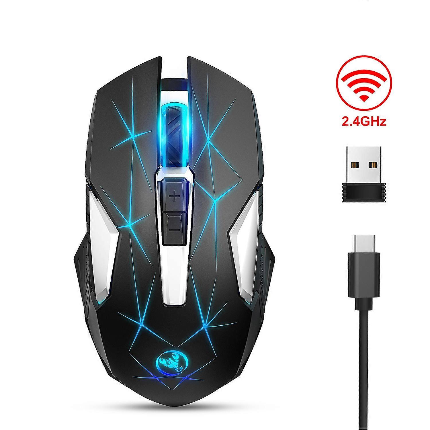 Souris sans fil lumineuse colorée HXSJ T300 7 touches 2400 DPI 2,4 GHz