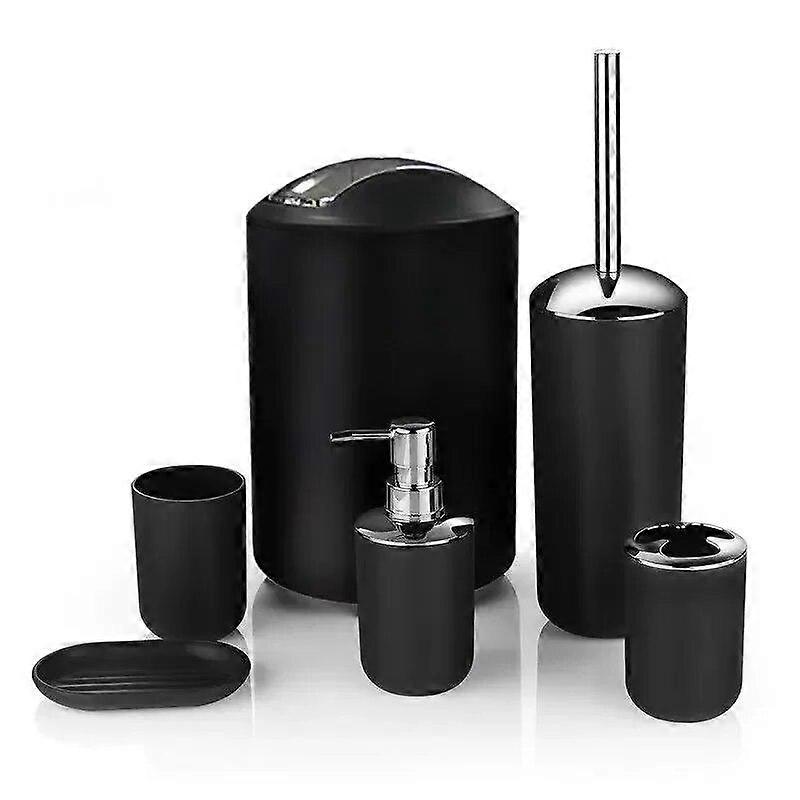 6PCS Black Plastic Bathroom Items Toothbrush Holder Soap Box Toilet Brush Bathroom Storage and Toiletry Set