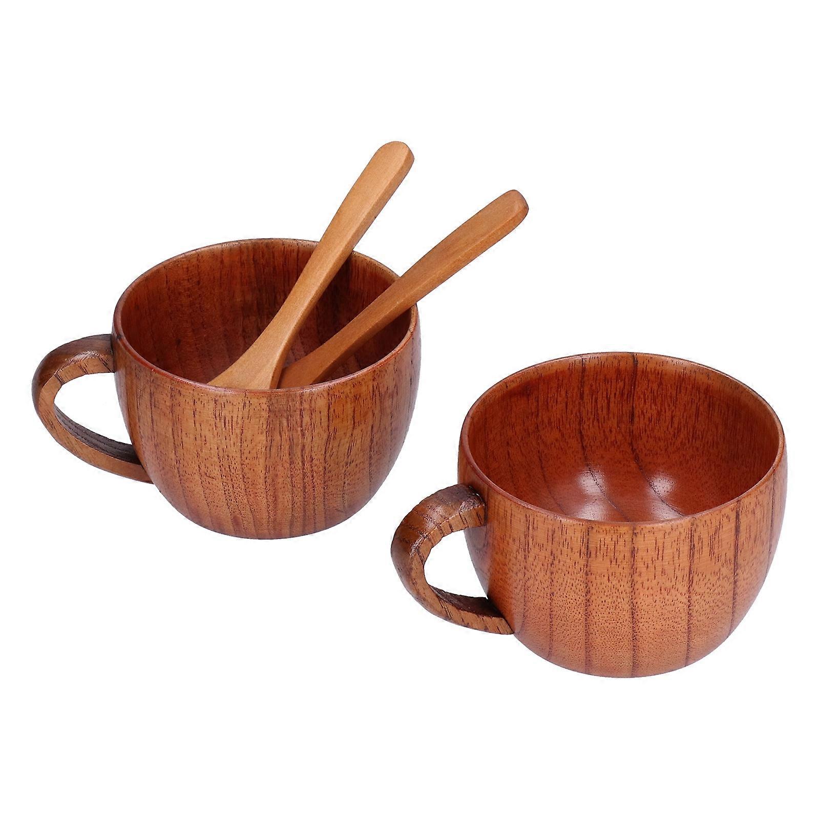 Wooden Mug Handcrafted Coffee Cup With Spoon For Home Bar Rustic Style Kitchenware