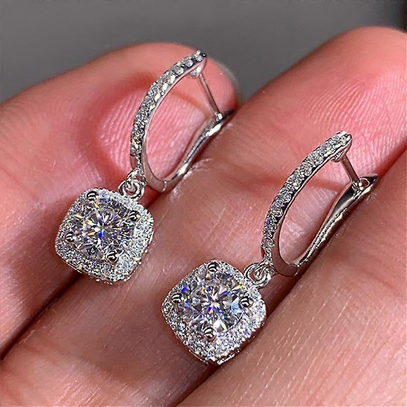 BELLA BOX High-quality Silver Color Dangle Earrings Women Wedding Band Jewelry Brilliant Crystal CZ Stone Anniversary Gift