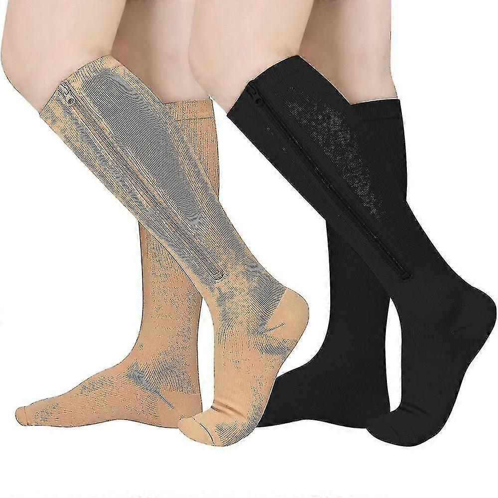 2 أزواج جوارب ضغط بسحاب للنساء والرجال الطبية 15-20 مم زئبق مغلقة أصابع القدم جوارب الطيران متدرجة جوارب الدعم JR2025032600423