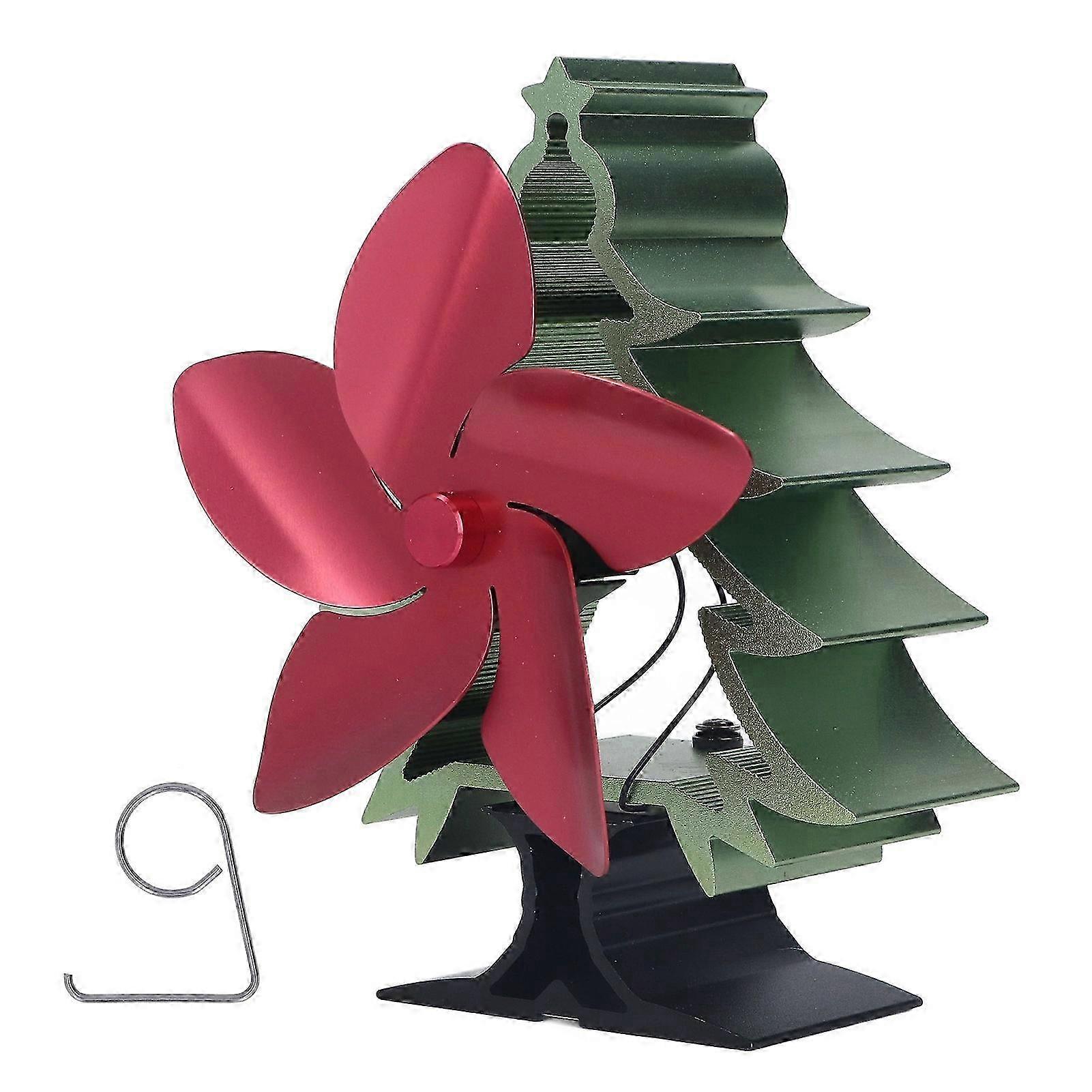 5 להב מאוורר כיריים מופעל בחום מהירות מתכווננת מאוורר אח תרמואלקטרי בסגנון עץ חג המולד