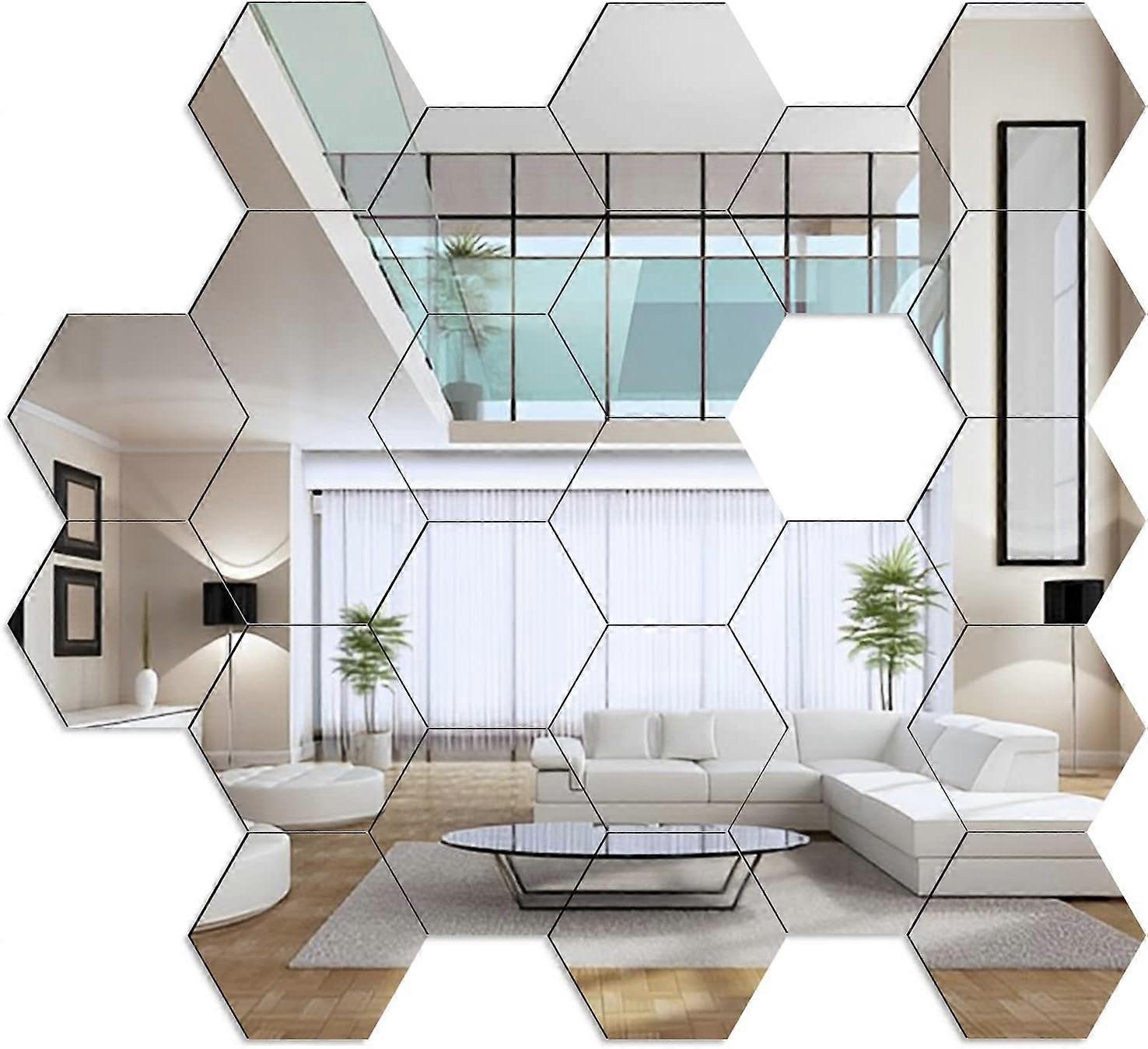 Self Adhesive Mirror, Multifunctional Decoration Hexagonal Mirror Tiles With Good Reflectivity For Creative DIY Patchwork Decoration (24)