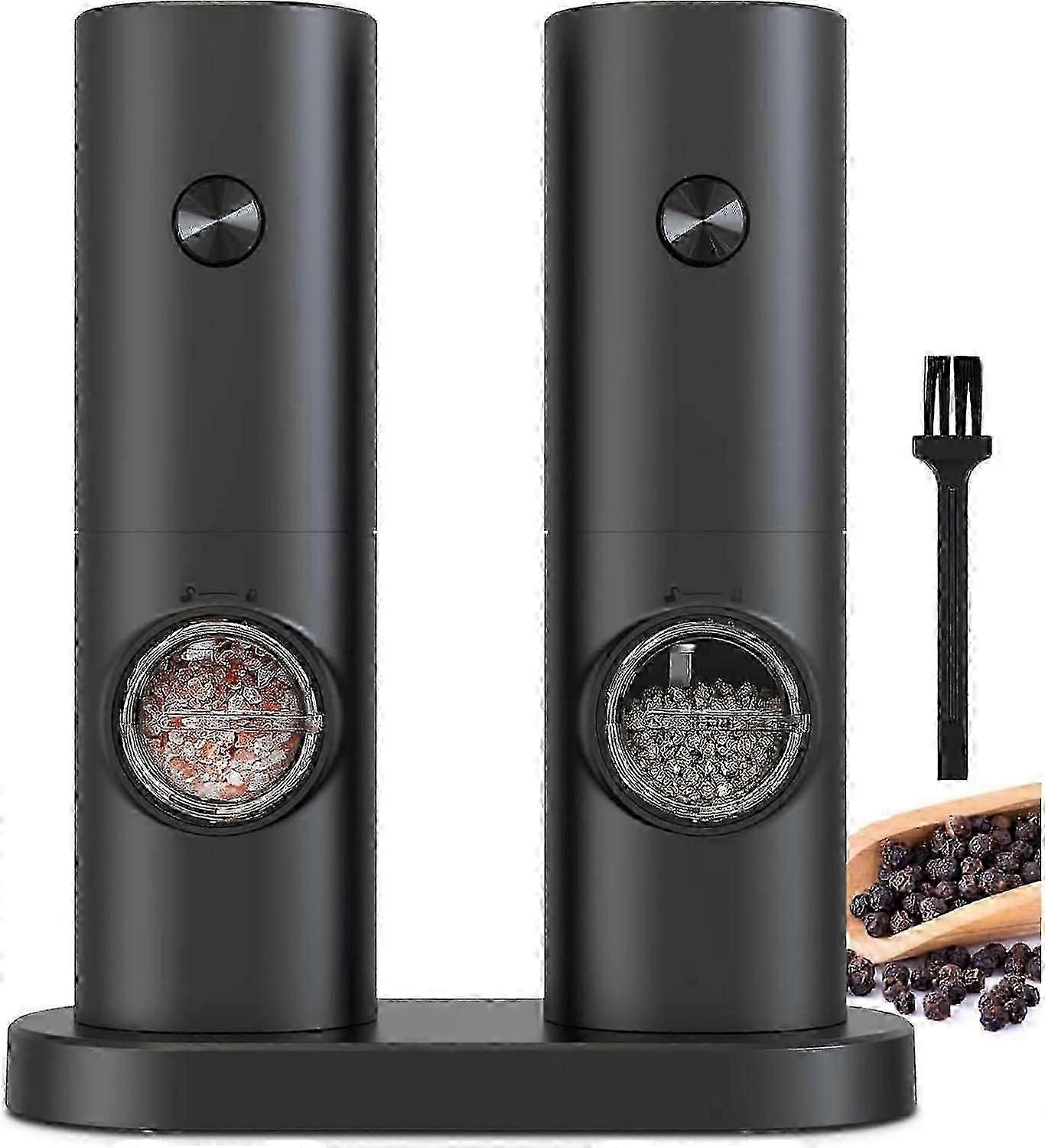 Electric Pepper and Salt Grinder Set, Battery Powered Adjustable Levels of Coarseness Black Pepper Grinder Mill with Stand