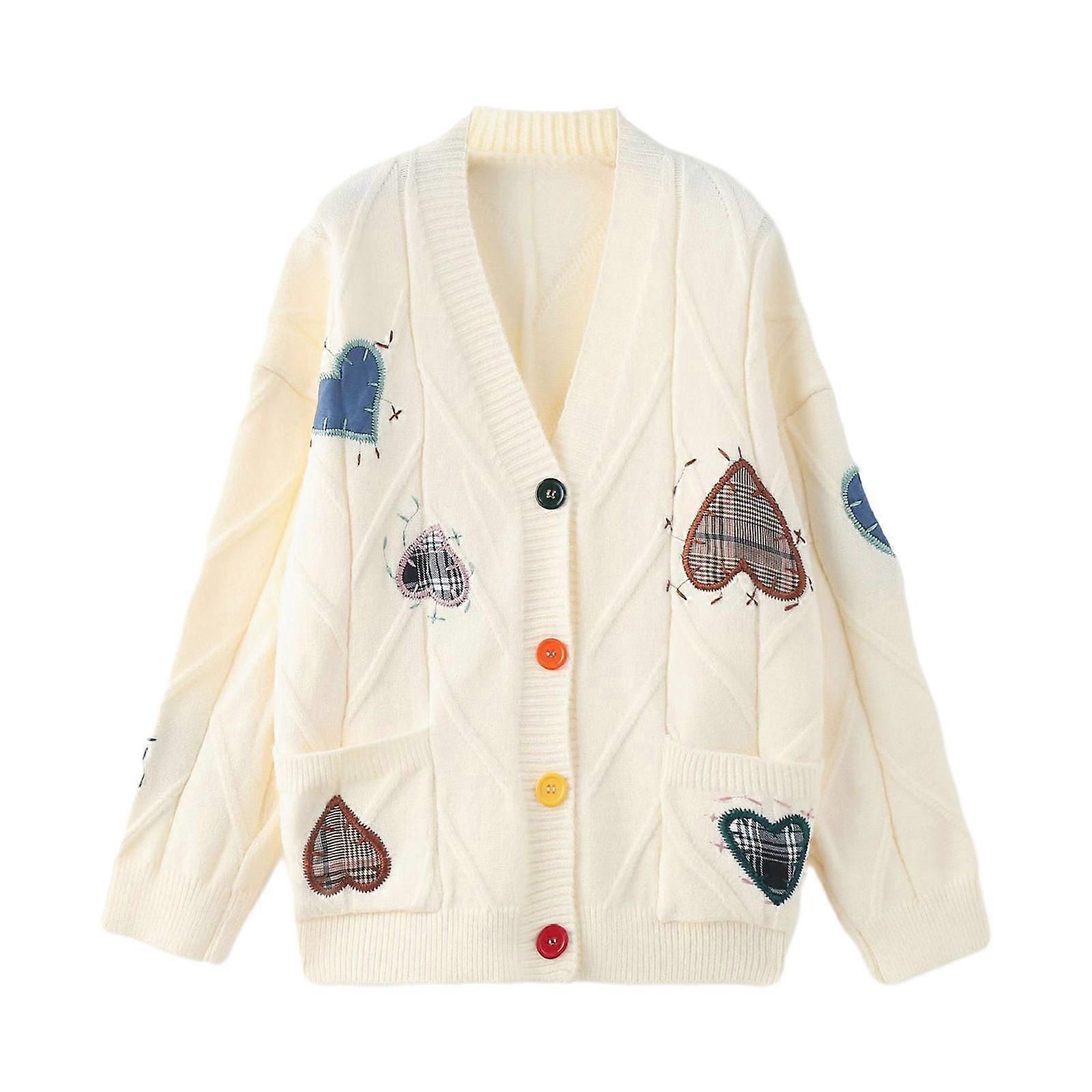 Trendy Knit Sweater with Heart Pattern Long Sleeve Perfect Combination of Style and Sophistication  White XL