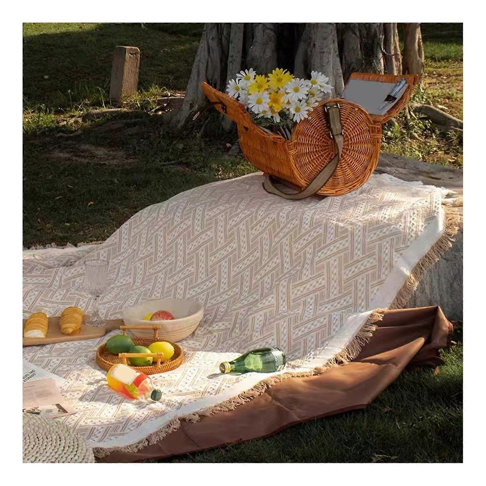 Picnic Blanket Cotton Polyester Blend Machine Washable Picnic Mat for Outdoor Camping