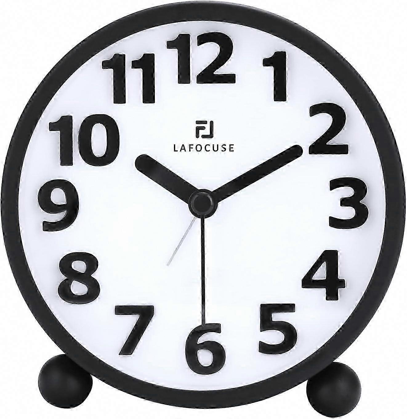 Metall Black Analog Clock with 3D Numbers Large Silent Bedside Table Clock featuring Night Light and Sleep Function for Bedroom