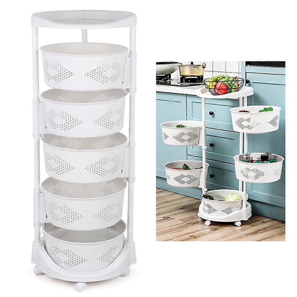 1 Unit 5 Tier Kitchen Storage Rack with Wheels for Living Room Floor Standing Multi-Layer