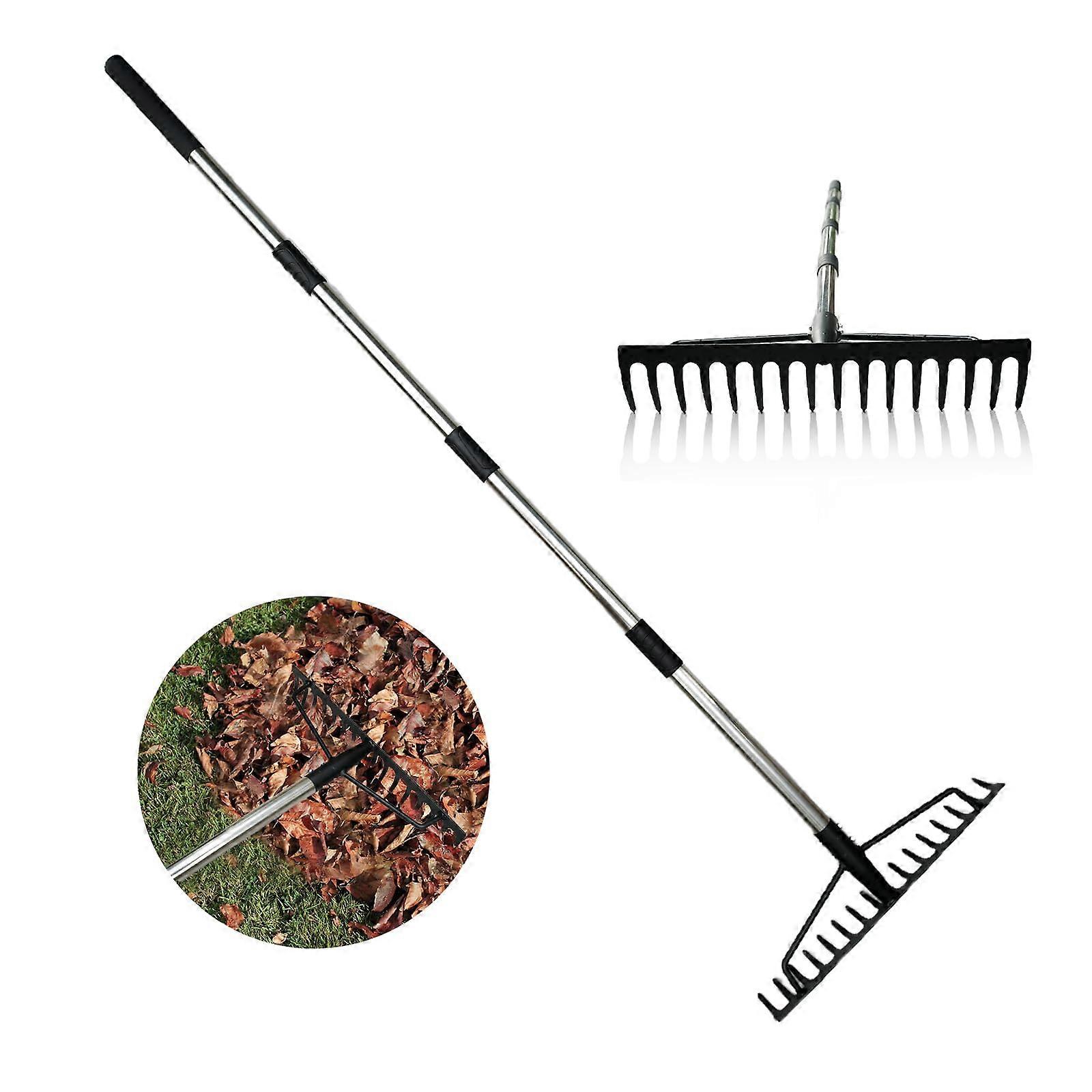 62'' Heavy-Duty Garden Leaf Rake – 16-Tine Metal Bow Rake for Landscaping, Rock & Soil Leveling, Dethatching