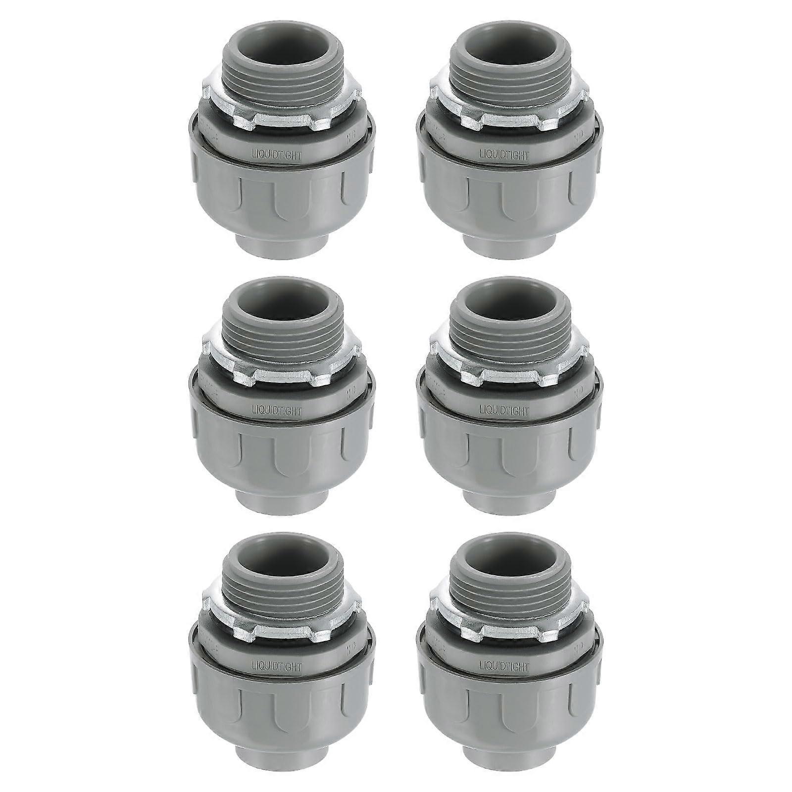 6Pcs Nonmetallic Liquid Tight Connectors, 1' NPT Plastic Flexible 180 Conduit Degree Fitting for Conduit, Pipe Tube Connection and Leakproof, Gray
