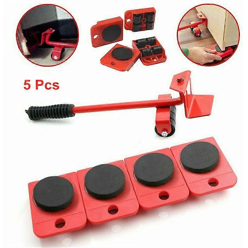 Furniture Moving Caster Wheel Heavy Stuffs Moving Tool Moving Roller with 4 Wheels and 1 Wheel Bar - Red