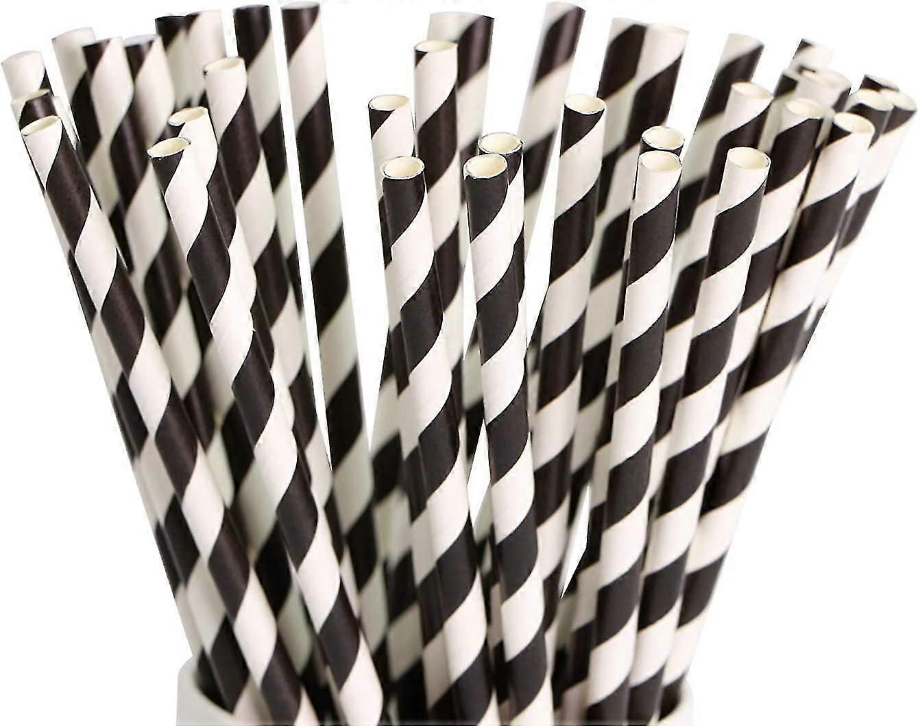 Paper Straws 200 Pack Biodegradable Black White Striped 7.75"