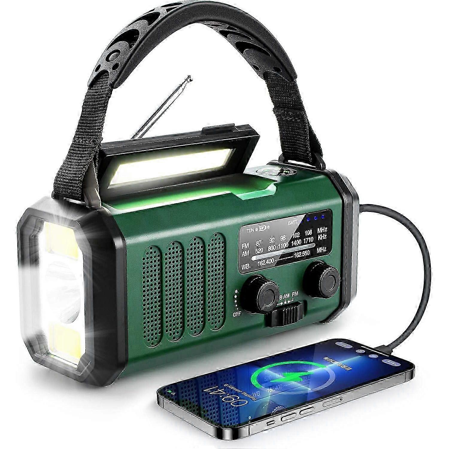 Emergency Radio, 10000mAh battery,NOAA/AM/FM Radio,Crank Dynamo, solar, USB Type-C Charging,Torch,LED Reading Light, SOS Alarm, Compass for Camping