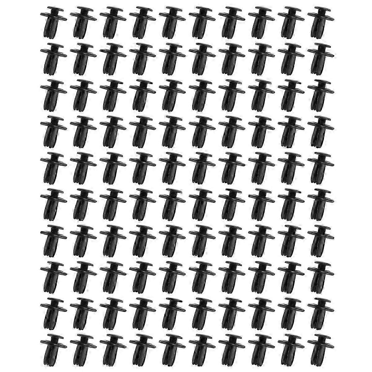 100 Pcs Car Push Type Black Plastic Rivets Fastener 6mm Hole
