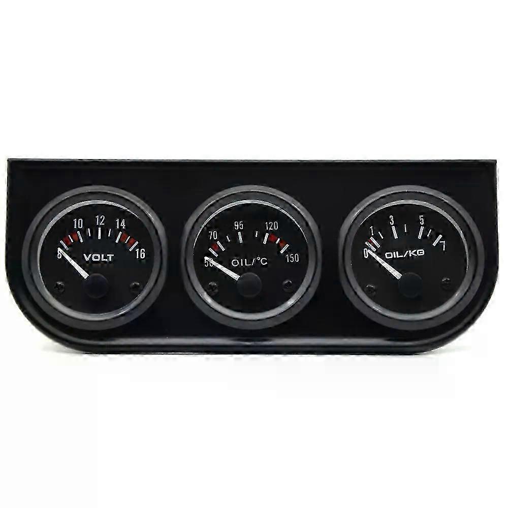 Oil Temp Oil Pressure Volt Gauge 52mm 3 In 1 Triple Gauge Kit Black/chrome Bezel Black/white Face With Temppressure Sensor