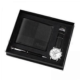 3xHerren Geschenkset Eleganter Organizer Herrenuhr Set für Herren Jubiläum Geburtstag Schwarz Weiß
