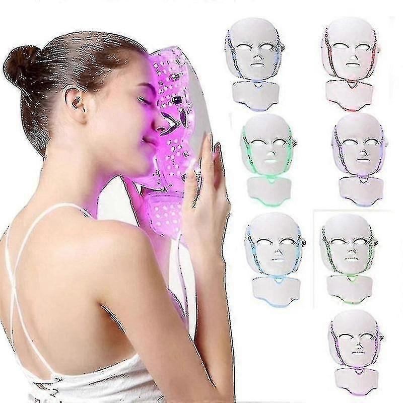 7 Colors Photon Led Mask Pdt Red Light Therapy Mask Neck Microcurrent Skin Rejuvenation And Whitenin