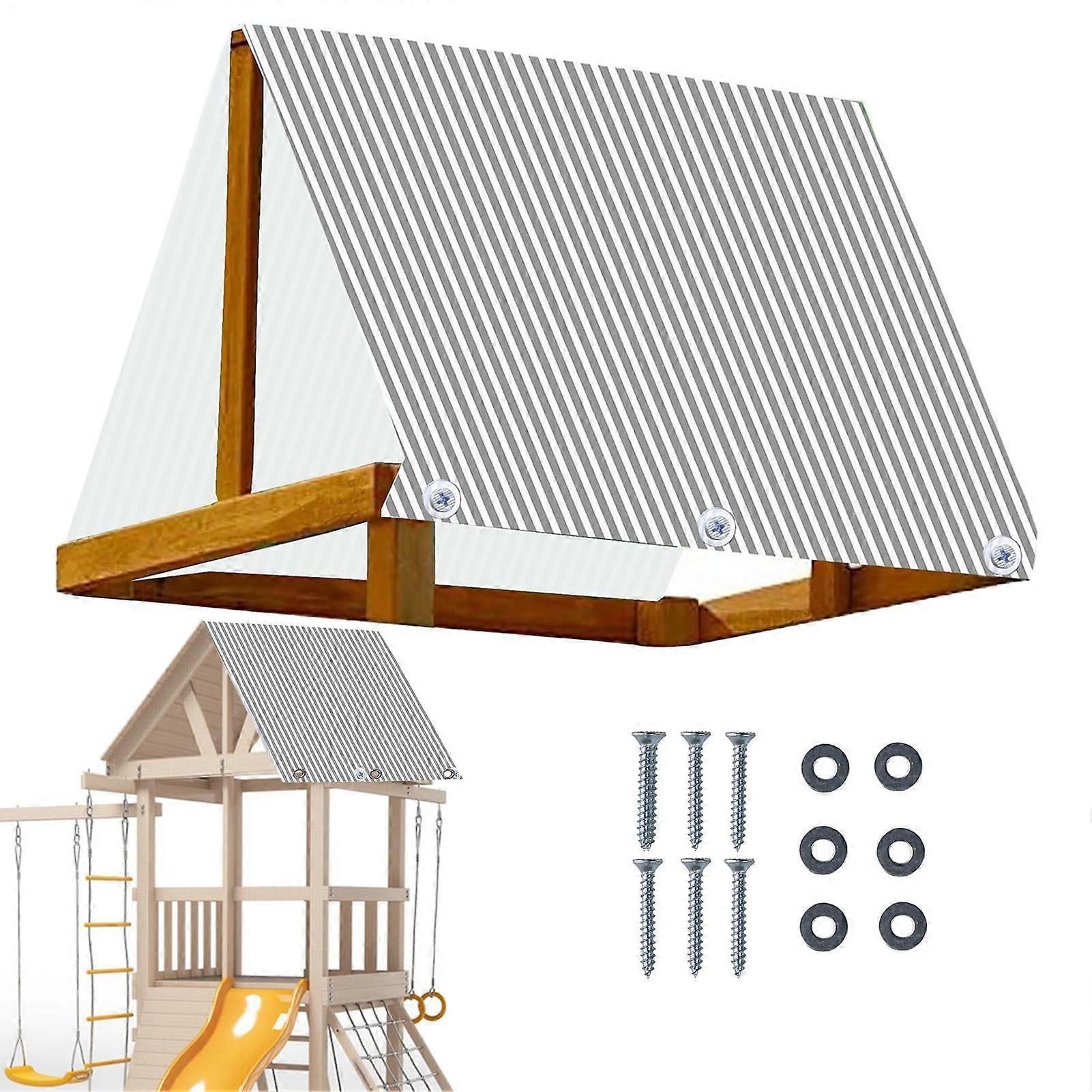 Playset Tarp Replacement Canopy For Swing Set, Waterproof Shade Sail, Playground Parts, Black-White Stripe