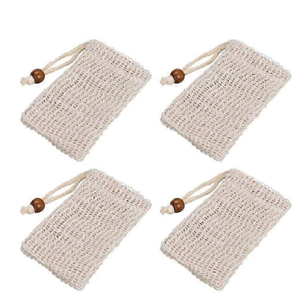 Foaming And Drying Exfoliating Bag, Natural Sisal Soap Saver For Shower With Drawstring, Zero Waste Mesh Soap Bag For Rich Lather And Quick Drying, 4