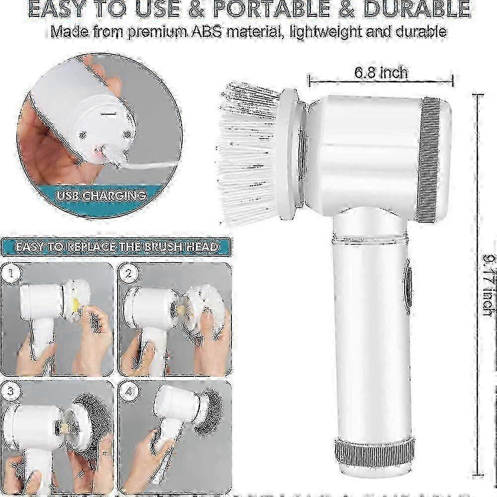 2025 ηλεκτρική ηλεκτρική βούρτσα καθαρισμού πλυντρίδων περιστροφής με 5 αντικαταστάσιμες κεφαλές βουρτσών για, πάτωμα, τοίχο, Ti f54