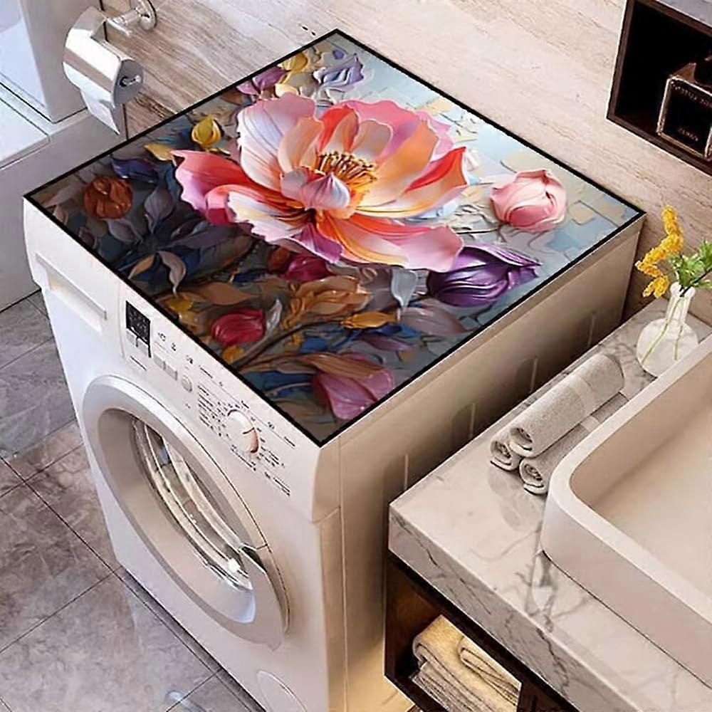 Washing Machine Pad Non-Slip Cover 3D Flower Design Quick-Drying Absorbent Universal Size 7.40 x 50 cm