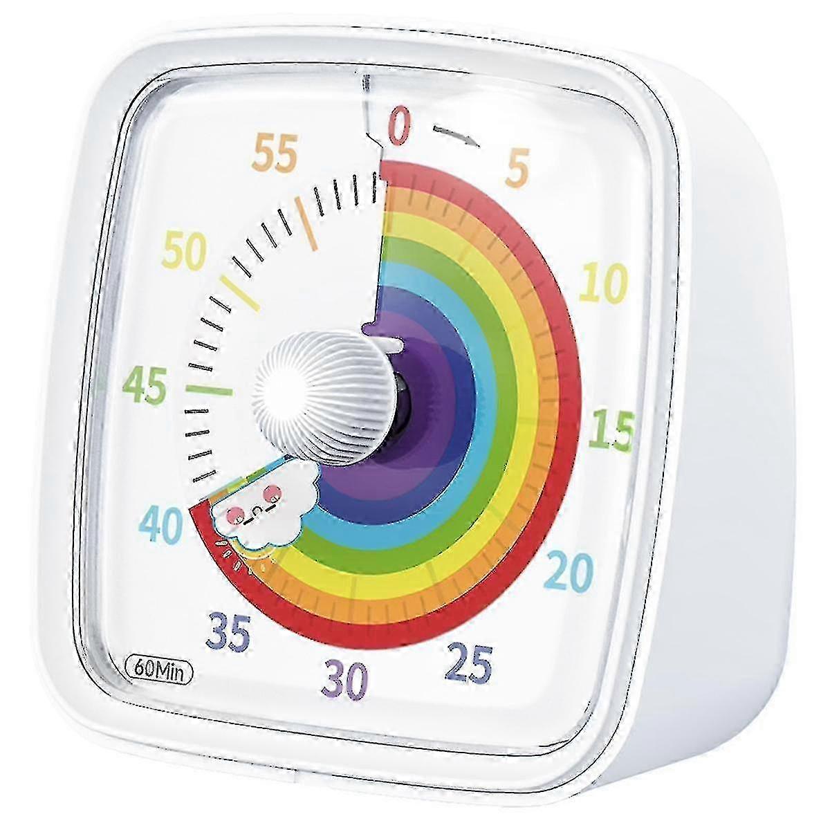 60-Minuten-Timer mit Nachtlicht, Countdown & Pomodoro, Regenbogenmuster - Weiß