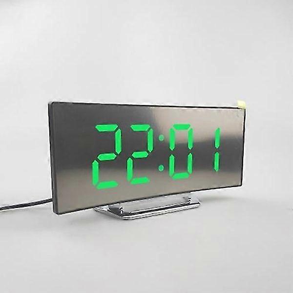 6507 Curved Large Screen Electronic Clock Led Mirror Silent Alarm Clock (Green)