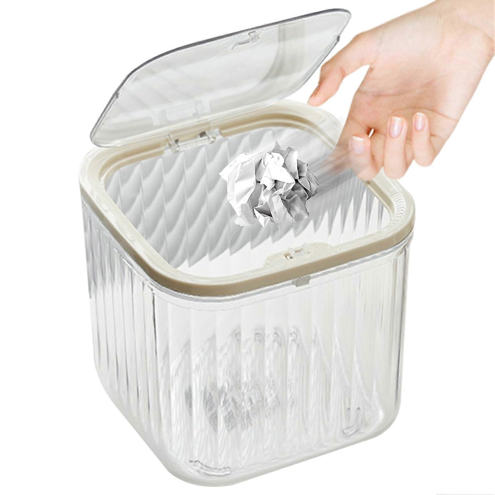 Desk Trash Can, Workspace Waste Bin | Multi-Function Organizer for Paper Scraps, Makeup Brushes, and Storage - Clear Plastic