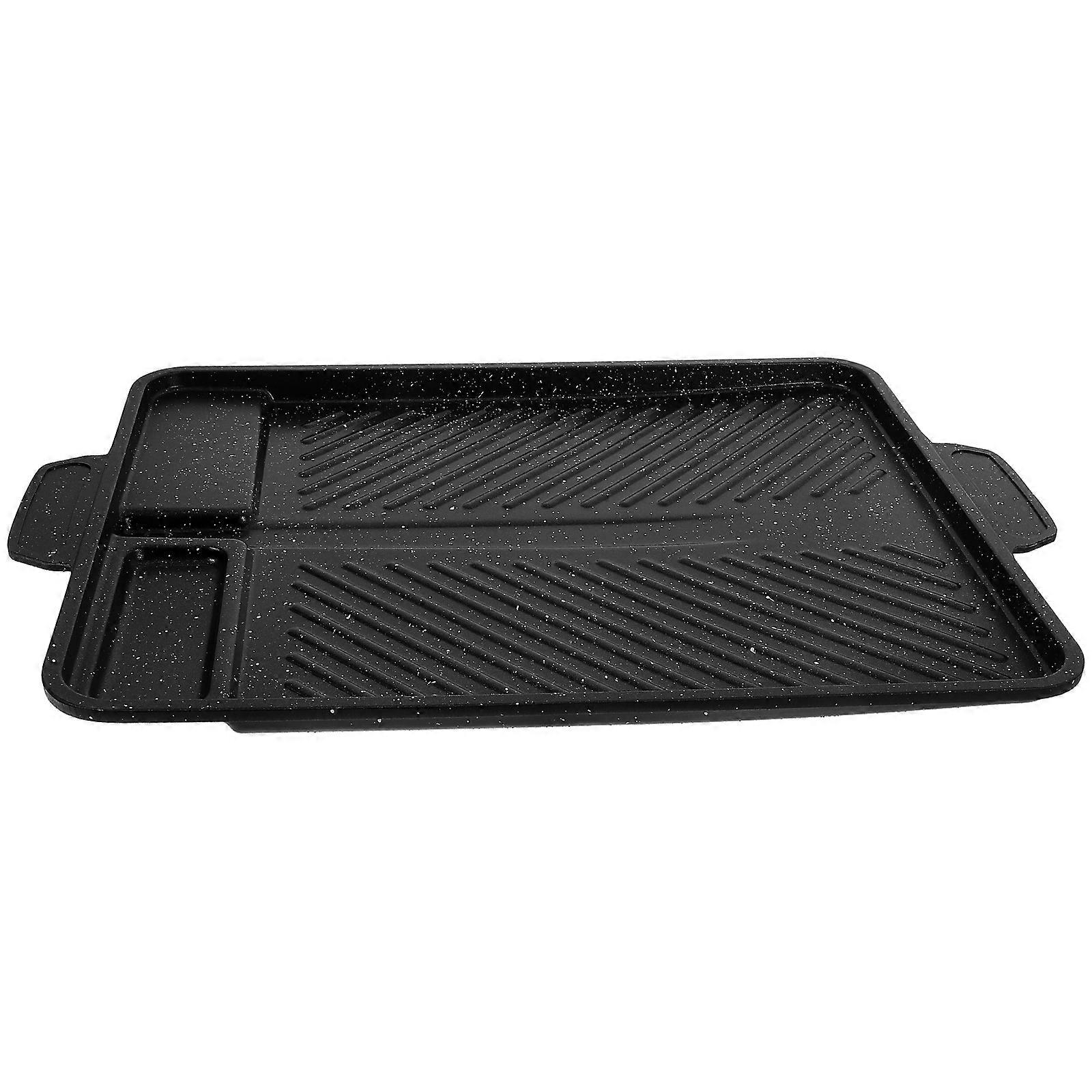 Rectangular Alloy Barbecue Plate, Non Stick Maifan Stone Coating, High Temperature Resistant Baking Pan with Oil Leakage Groove for Frying, Roasting,