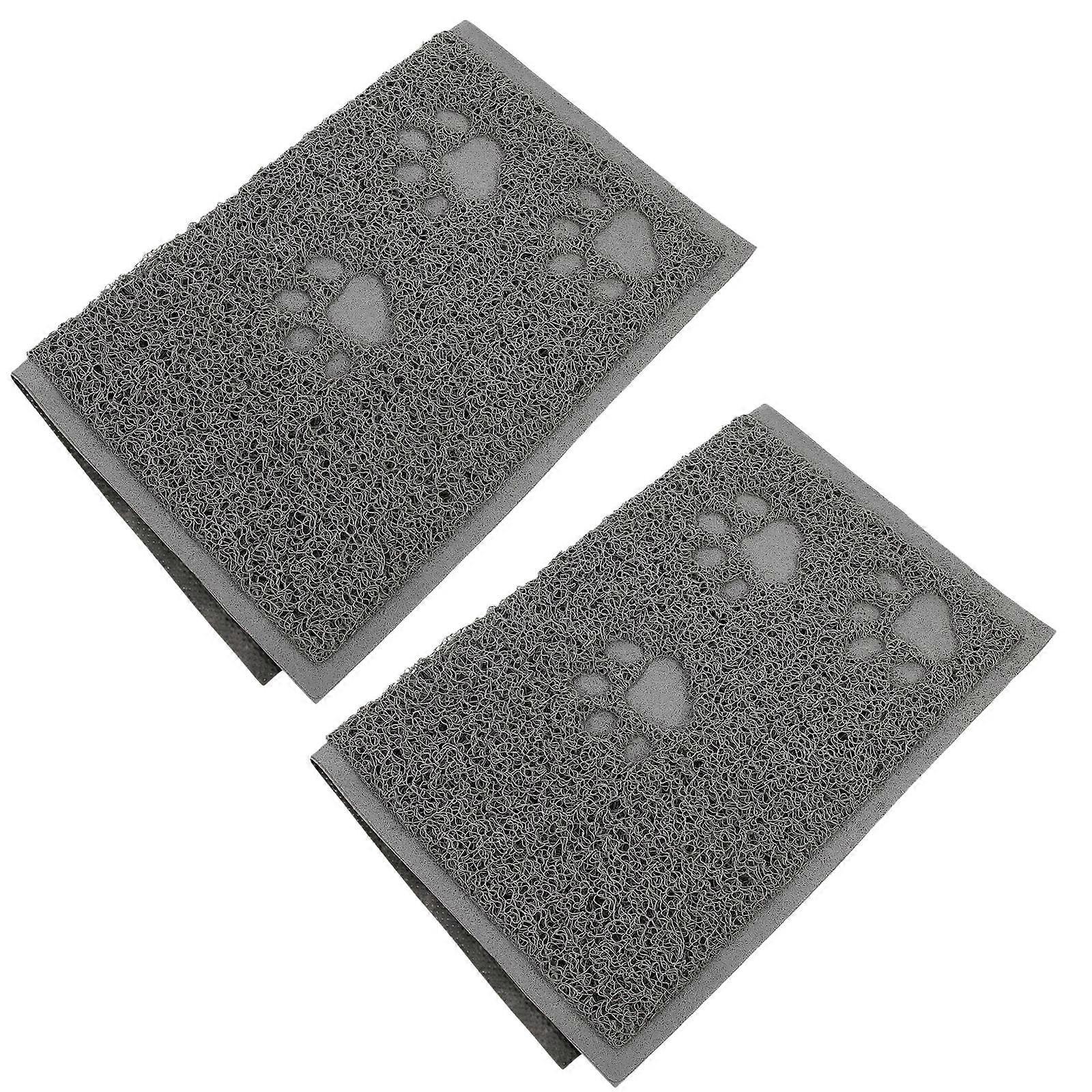 2Pcs Adorable Cat Litter Mat with Non-slip PVC for Pet Use Grey Color Easy Cleaning