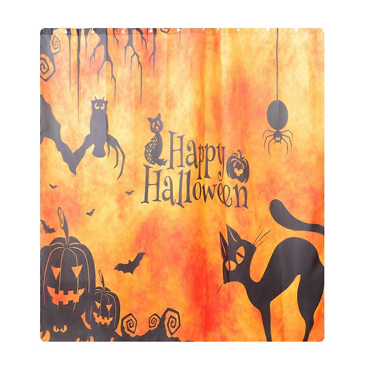 Colorful Halloween Theme Shower Curtain Quick Drying 180x180cm Orange Polyester Prevent Fluttering 1Set