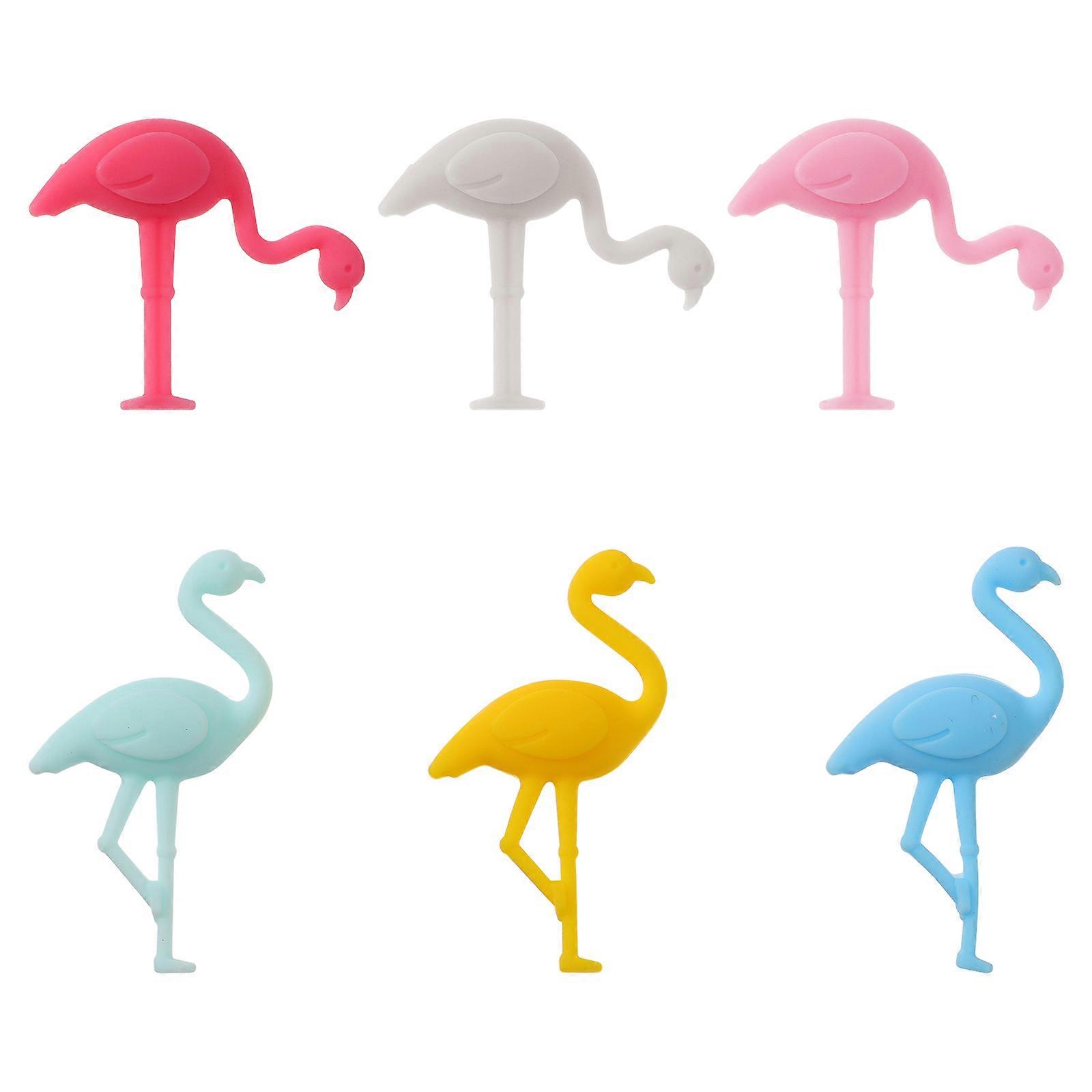 Silicone Wine Glass Charms with Flamingo Design 6 Pieces Assorted Color for Decoration