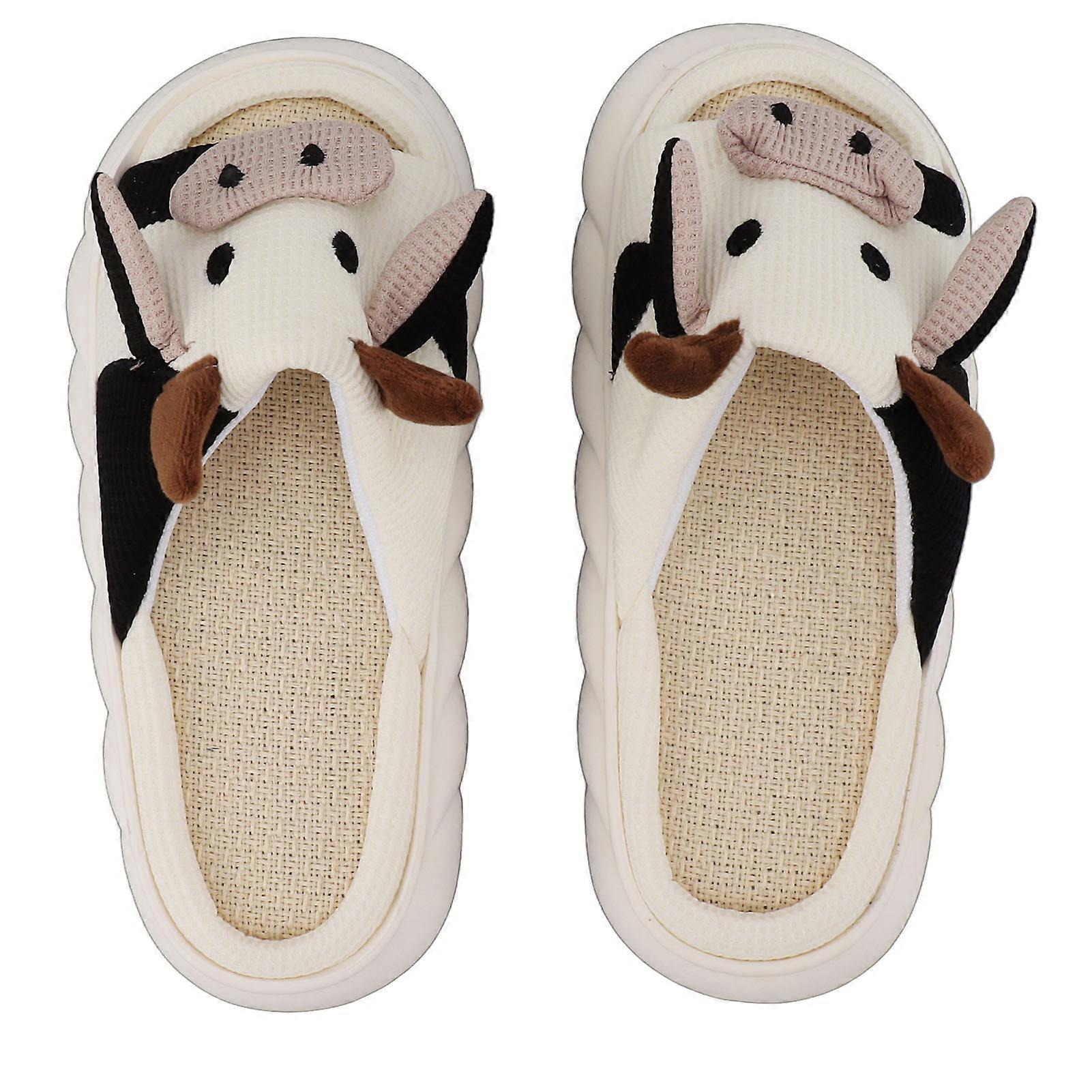 Chaussons en lin résistants à l'usure, confortables, à bout ouvert, pour l'intérieur, sandales pour 4 saisons, motif vache, taille 42/43