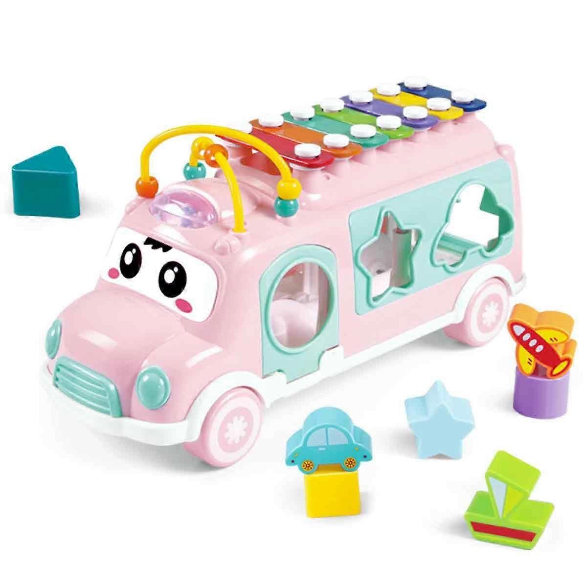 Interactive Musical Bus Toy for Toddlers - Xylophone, Abacus, Shape Sorter, and Push/Pull & Go Feature - Perfect Educational Gift for Toddlers 1-3 (Pi