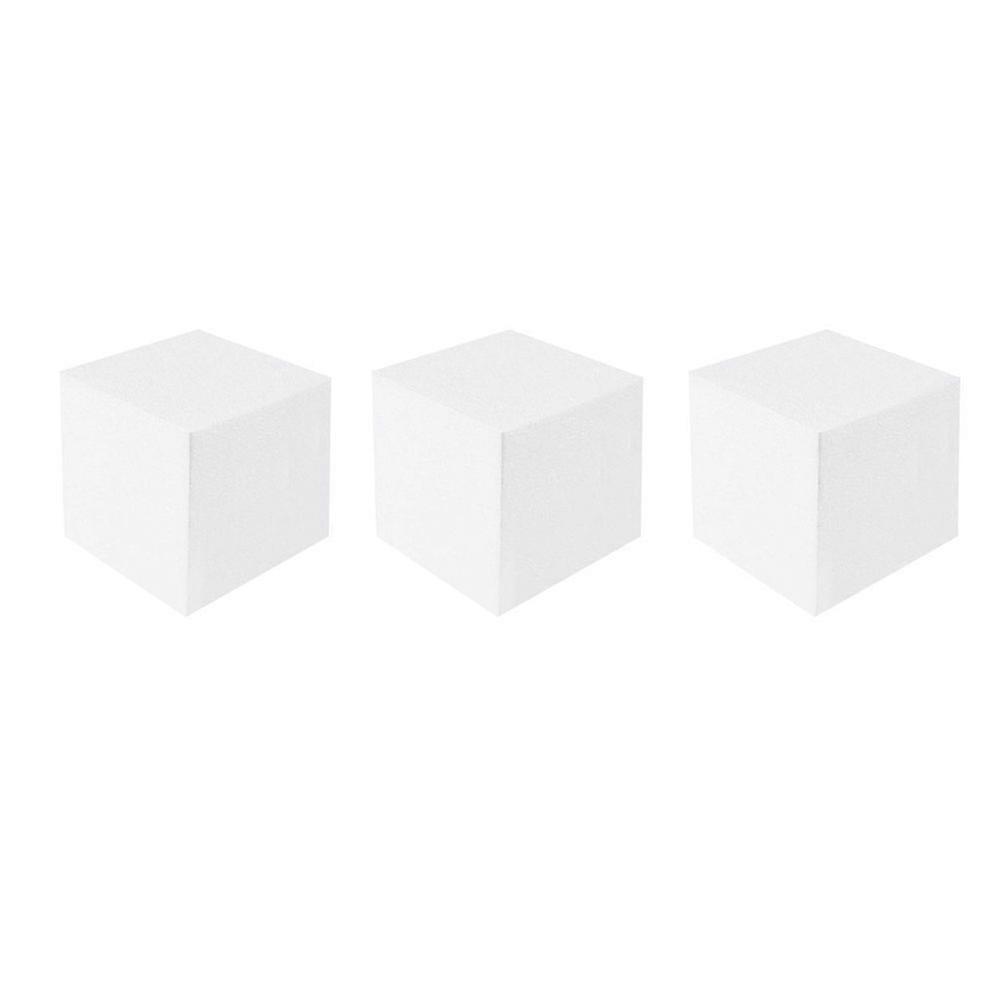 3pcs Craft Cube Square Block Brick for Sculpture Cake Dummies Set Modeling DIY Arts and Crafts (White 6inch 15 x 15cm)