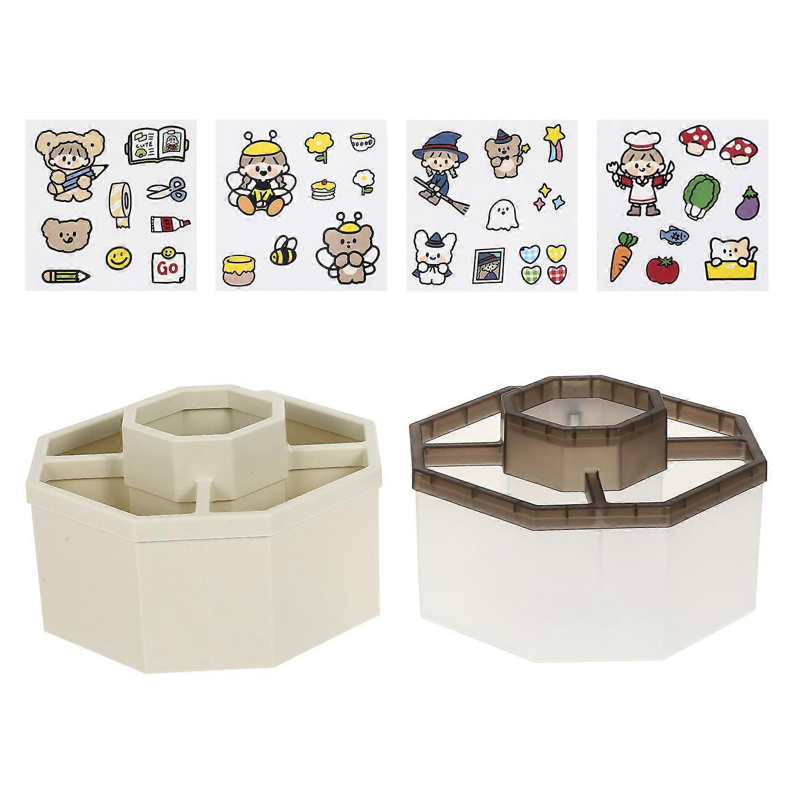 Pen Storage Box Modern Desktop Storage Box Office Desk Organization 16x16cm Transparent Beige Storage Compartment Organization 2Set