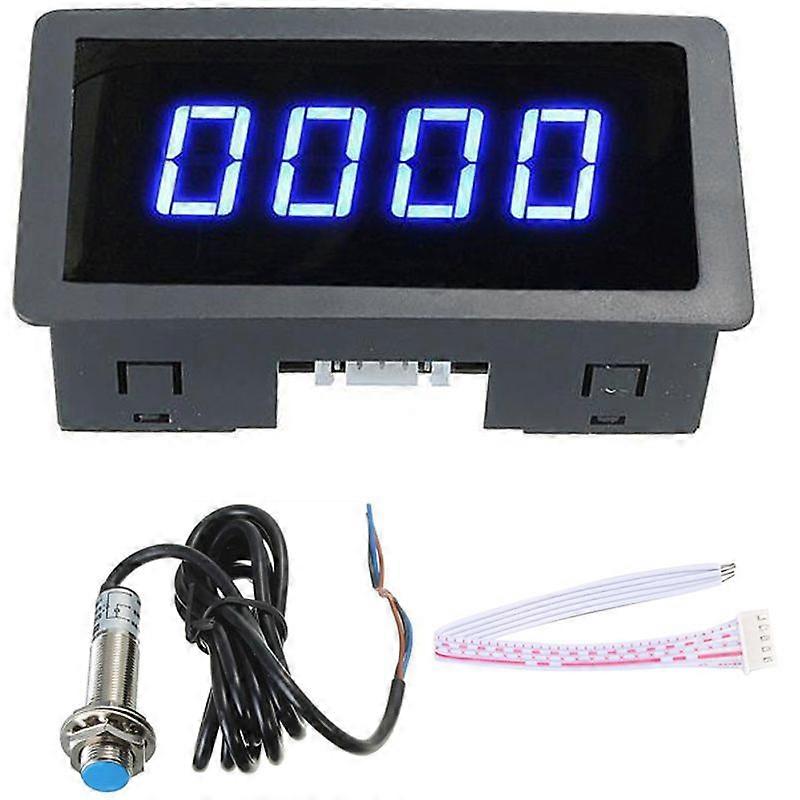 4 Digital LED Blue Tachometer RPM Speed Meter+Hall Proximity Switch Sensor NPN