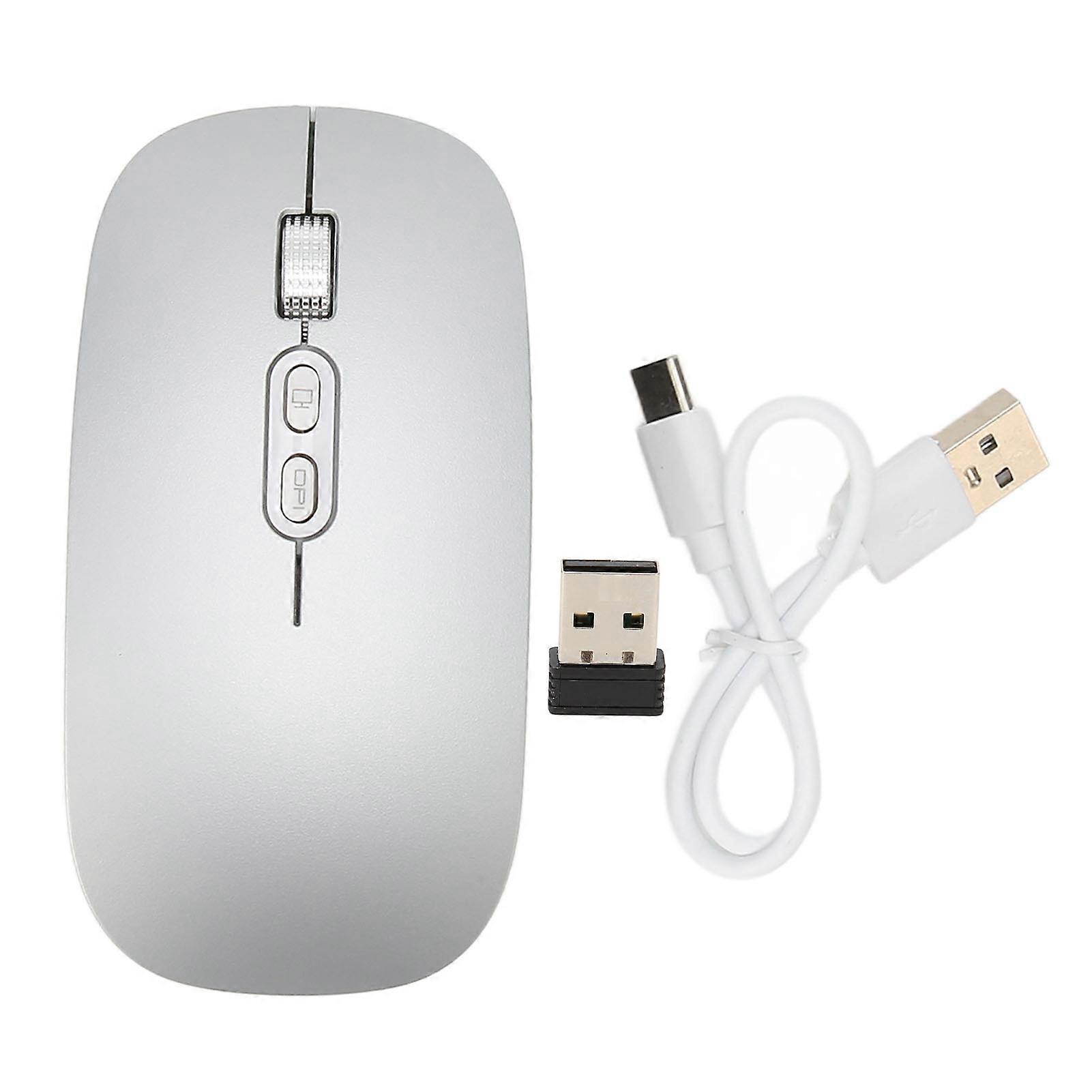 Souris Bluetooth silencieuse, chargement de type C, sans fil 2,4 GHz, avec lumière colorée, pour MacBook, PC Windows, téléphone, gris argenté