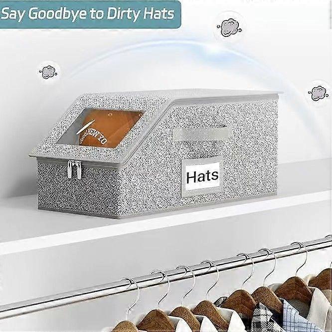 Stackable Hat Storage Box: Baseball Cap Organizer with Window and Handle Zipper Closure - Foldable Baseball Hat Case Visor Cap Holder for Closet