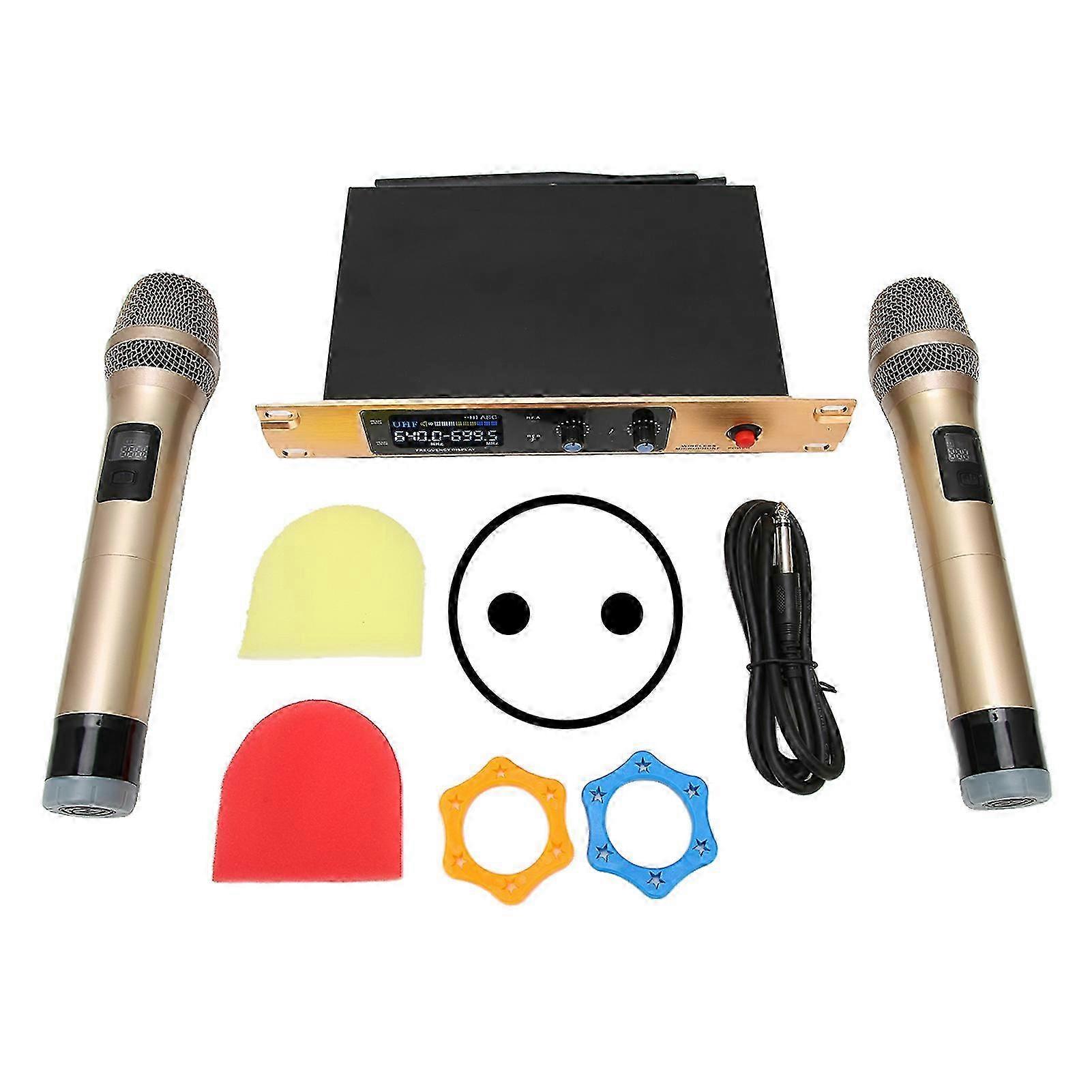 Dual Professional UHF Wireless Microphone System 2x30 Adjustable Frequency AC100-240V Plug