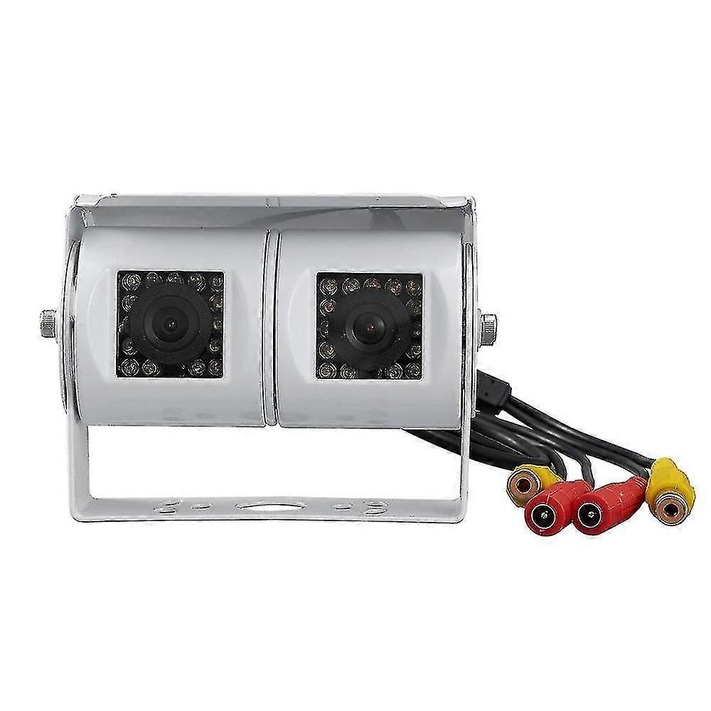 Car Dual Lens Reversing Camera Rv Backup Camera Twin Adjustable,white