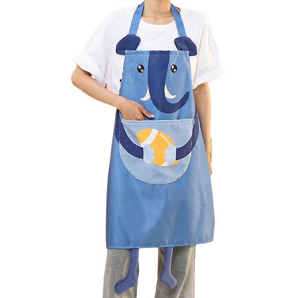 Cooking Apron Wipe Clean Multi-function Large Pocket Waterproof and Oil-proof Cartoon Apron Baking Accessories Blue